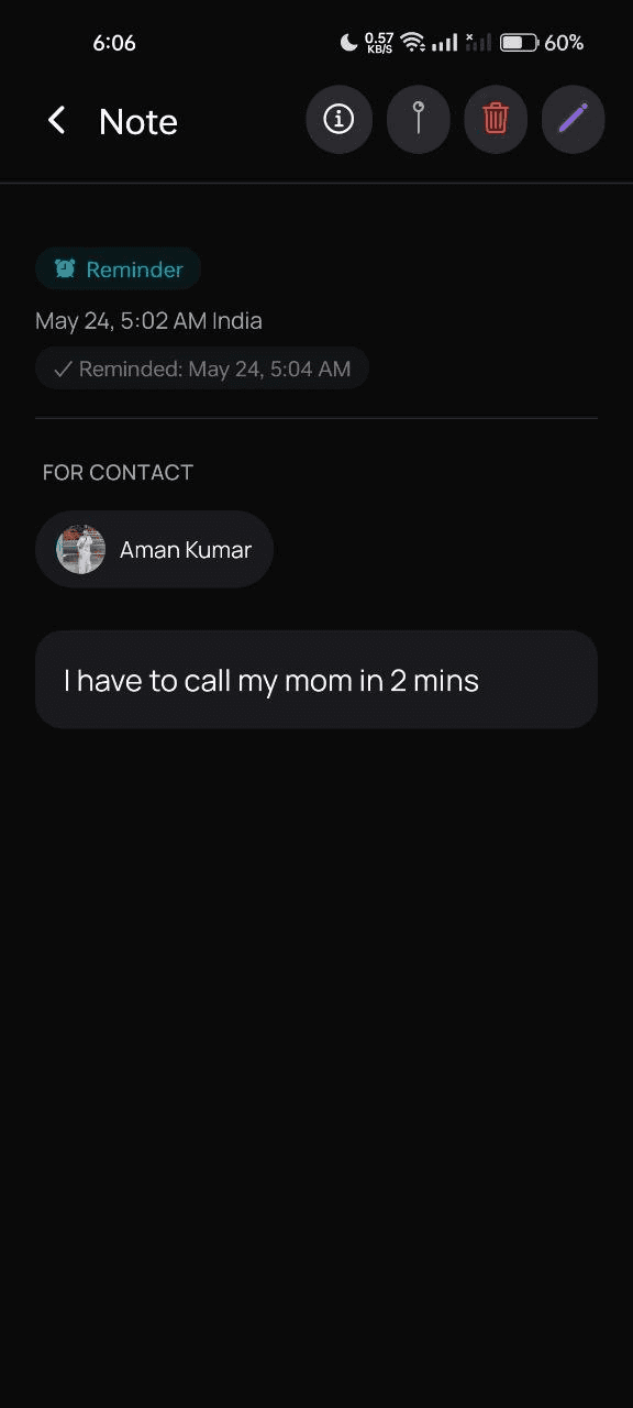 A reminder Resyl detected and scheduled from a natural-language note